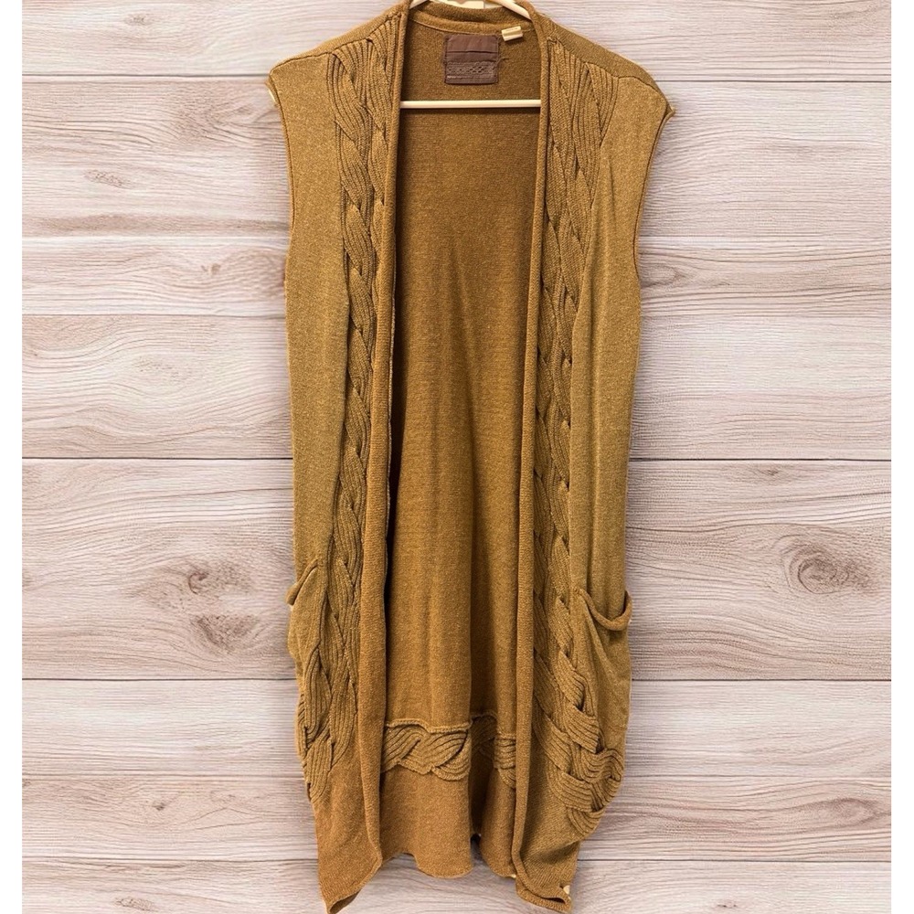 ANTHROPOLOGIE Guinevere Sleeveless Open Cardigan Olive Shimmered Size Small